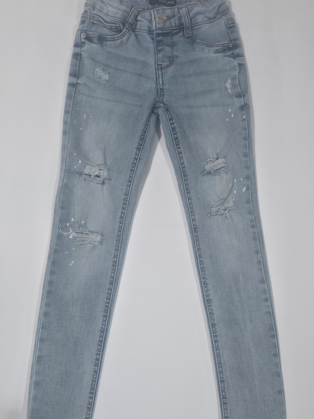 Imperial Star Girls Light Wash Distressed Paint Splatter Jeans Size 7